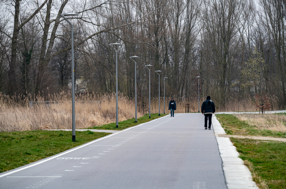 Lightronics PRUNUS F armaturen langs weg in het Lumierepark in Almere